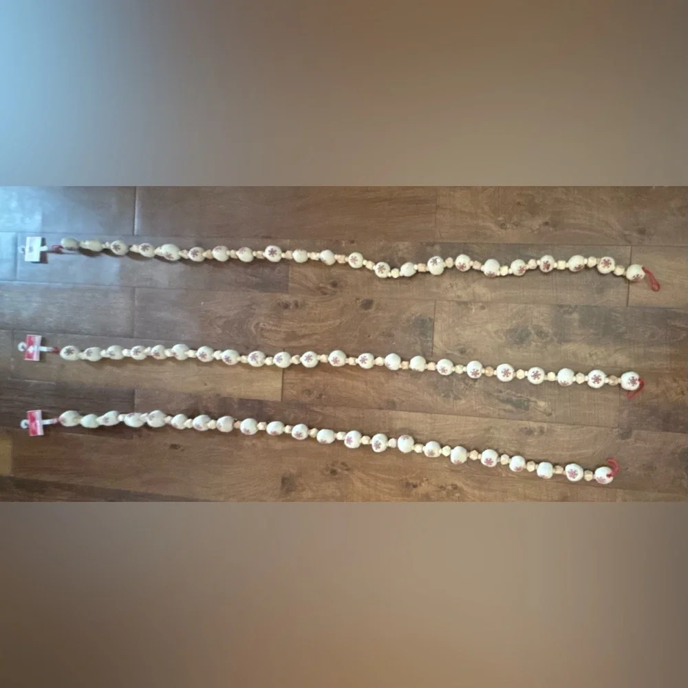 Christmas ball garland NEW NWT 3 sets wood snowflakes 6 ft festive Xmas decor
